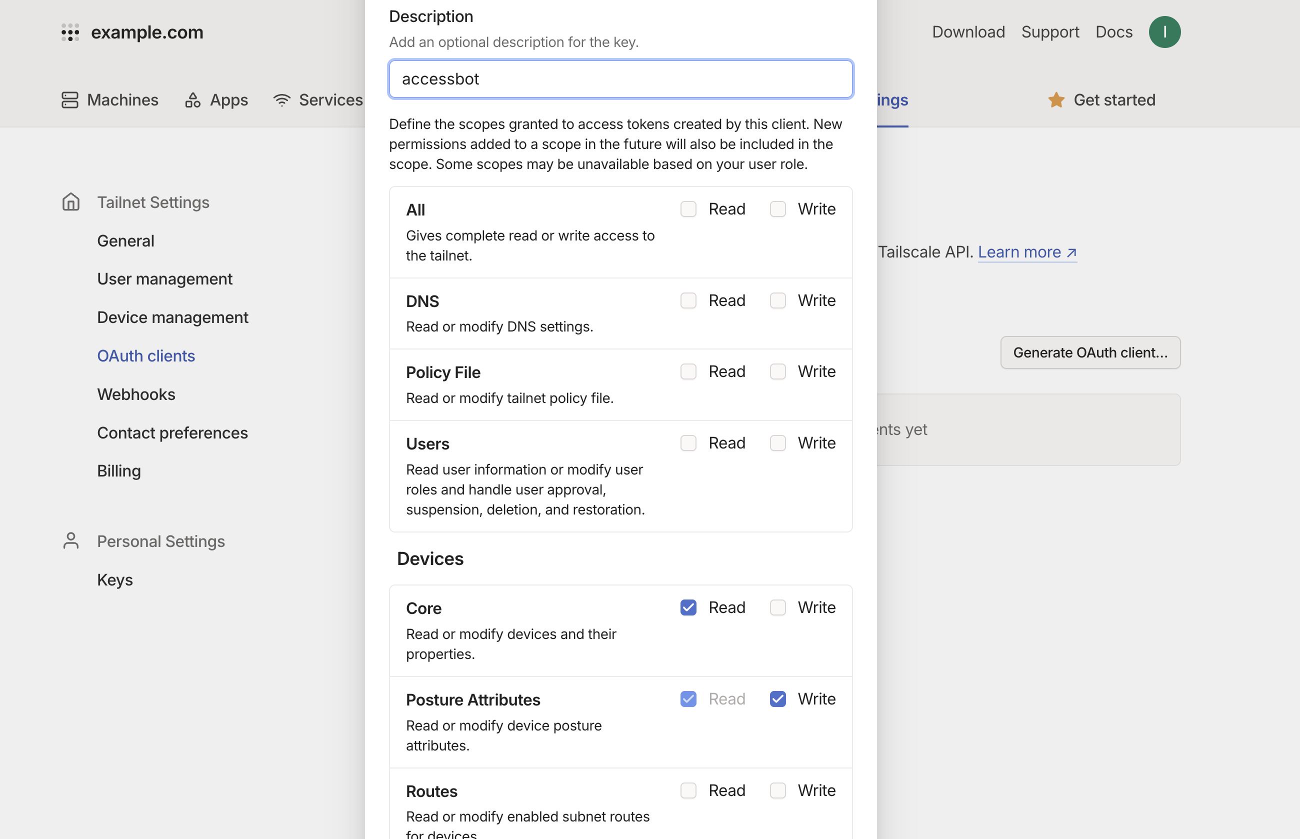 Tailscale accessbot OAuth Client